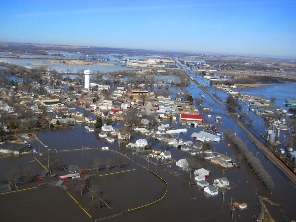 Drone photo of Platte/Elkhorn/Missouri River Flooding in March 2019.