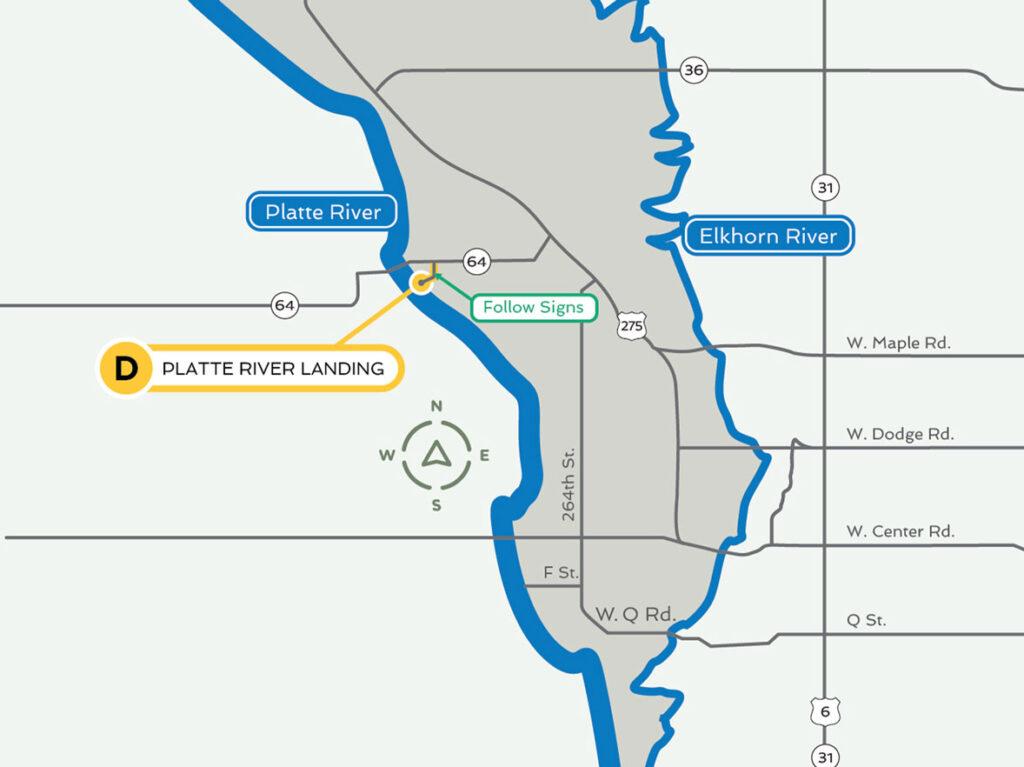 Picture of a map that highlights the Platte River Landing river access area.