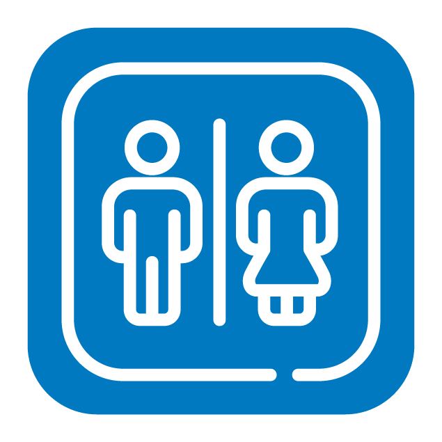Icon indicating restrooms are available.